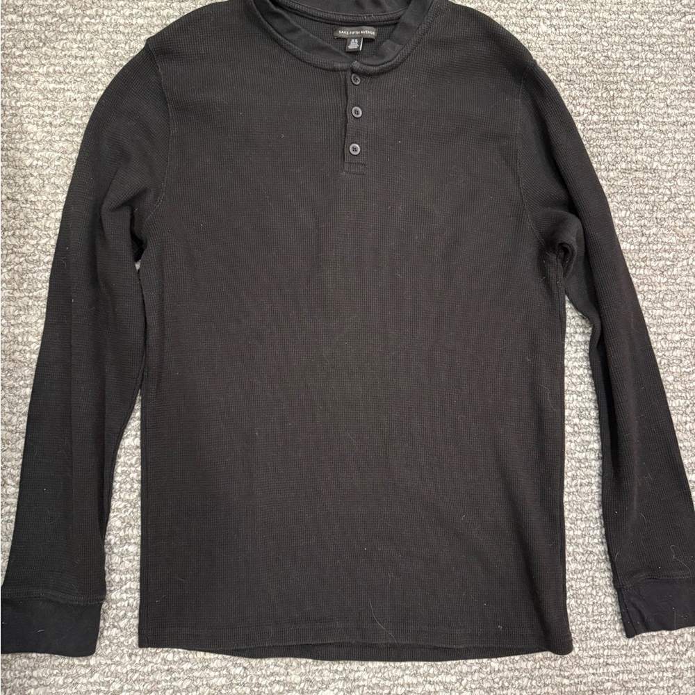 Saks Fifth Avenue Black Long Sleeve Henley